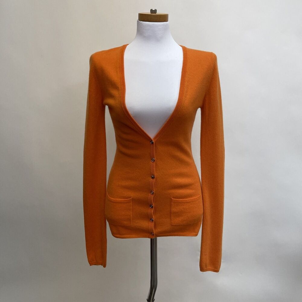 Kings of Cole Women's Cardigan Sweater Small Orange 100%‎ Pure Cashmere